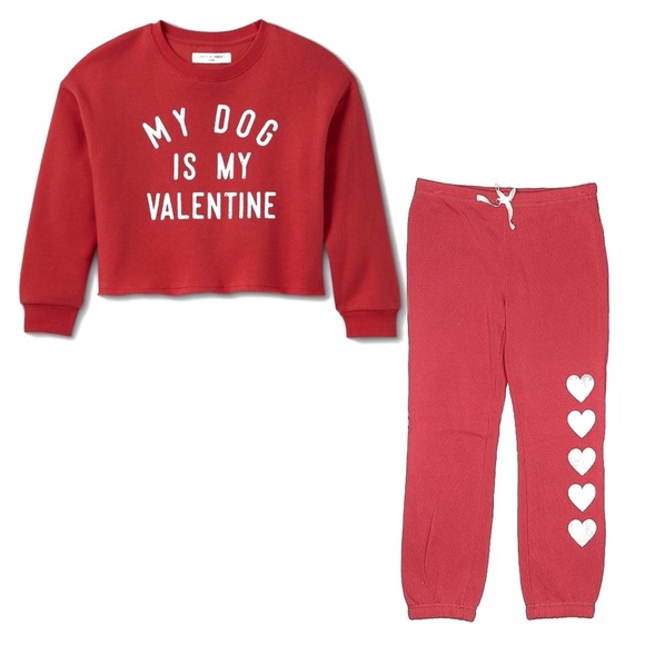 Grayson Threads Other - Grayson Threads Fleece Red W/Hearts Jogger Pant/Sweatshirt Set. Size XS (4/5)
